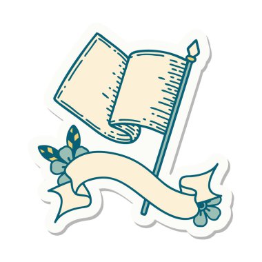 Dövme stili etiketi beyaz bayrak şeklinde