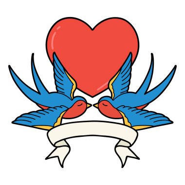 Kırlangıç dövmeli ve kalbi olan geleneksel bir dövme.