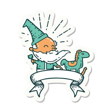 Dövme stili Noel Baba karakterinin çıkartması oyuncak yapıyor.