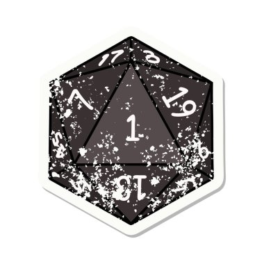 Doğal 1 D20 zar atımının grunge çıkartması