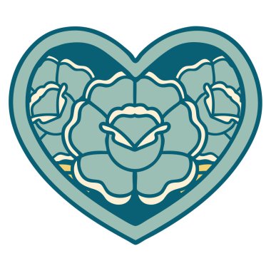 Bir kalp ve çiçeğin ikonik dövme görüntüsü