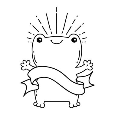 Siyah çizgili parşömen dövmeli mutlu kurbağa.