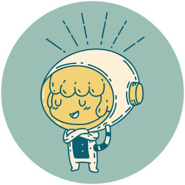 Astronot kıyafeti giymiş dövme stili bir kadının ikonu