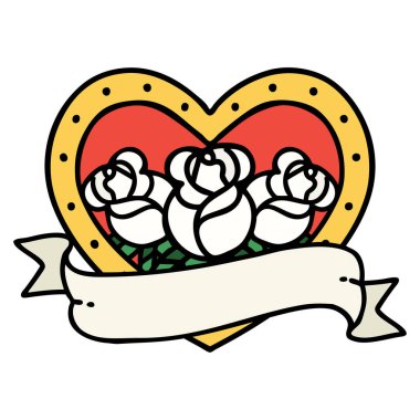 Geleneksel kalp şeklinde dövme ve çiçekli pankart