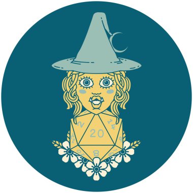 Retro Dövme Biçimi Doğal yirmilik zarlı yarı ork cadı