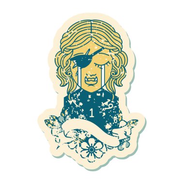 Retro Dövme Tarzı Ağlayan Ork düzenbaz karakter yüzü ve doğal bir d20 zar atma