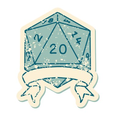 Retro Dövme Biçimi Doğal 20 kritik vuruş D20 zar atma