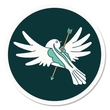 Okla delinmiş güvercin stili dövme çıkartması.