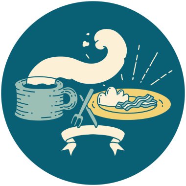 Dövme stili kahvaltı ve kahvenin ikonu