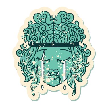 Retro Dövme Tarzı Üzgün Ork Barbar karakter yüzü