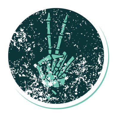 Bir iskeletin barış işareti verdiğinin sembolik dövmesi. 