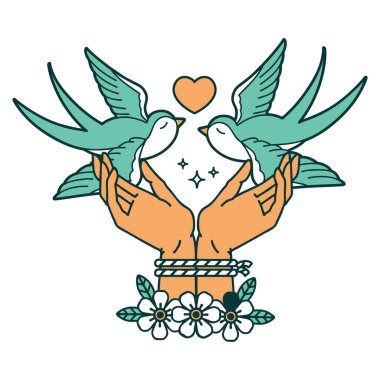 Bağlı ellerin ve kırlangıçların ikonik dövme görüntüsü