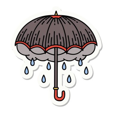 Geleneksel bir dövme stili olan şemsiye ve fırtına bulutu çıkartması