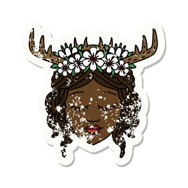 Bir Druid karakterinin suratındaki grunge çıkartması