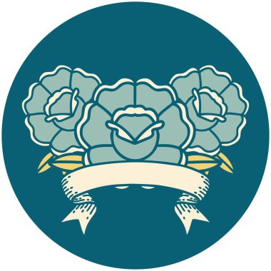 Çiçek buketi pankartıyla dövme biçimi simgesi