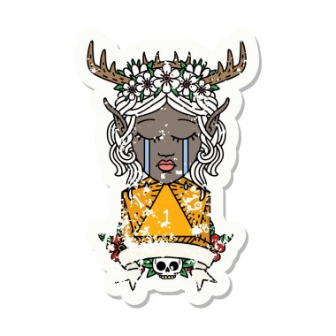 Retro Dövme Tarzı Üzgün Elf Karakteri Yüzü Doğal D20 Yuvarlak