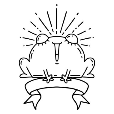 Siyah çizgili parşömen dövmeli mutlu kurbağa.