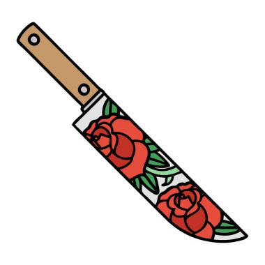 Geleneksel bir hançer ve çiçek dövmesi.