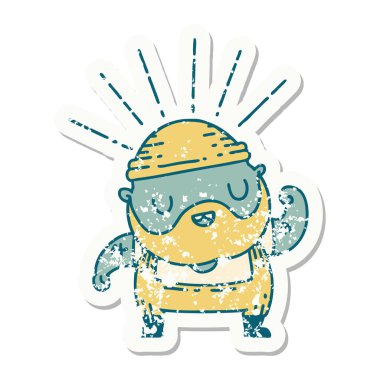 Dövme stili eski bir çıkartma. Sakallı adam pazılarını esnetiyor.