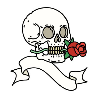 Geleneksel dövmeli kafatası ve gülle