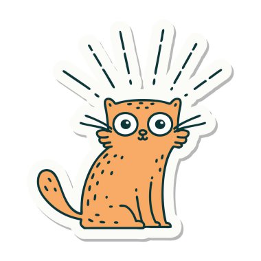 Dövme stili bir çıkartma. Şaşırmış kedi.