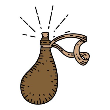 Geleneksel dövme stili, eski deri su şişesi.