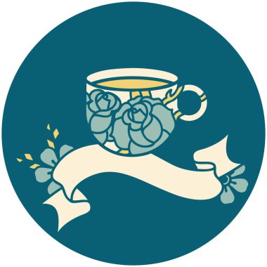 bir fincan ve çiçekli dövme biçimi simgesi