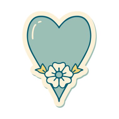 Geleneksel bir kalp ve çiçek stiliyle dövme çıkartması.