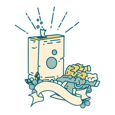 Dövme stili deterjan ve giysi yığını ile parşömen afişi