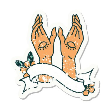 Eskimiş etiket mistik ellerin bayrağıyla