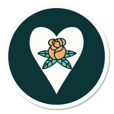 Geleneksel kalp ve çiçek stiliyle dövme çıkartması.