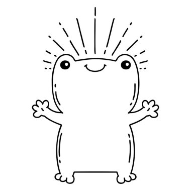 Geleneksel siyah çizginin çizimi dövme tarzı mutlu kurbağa.