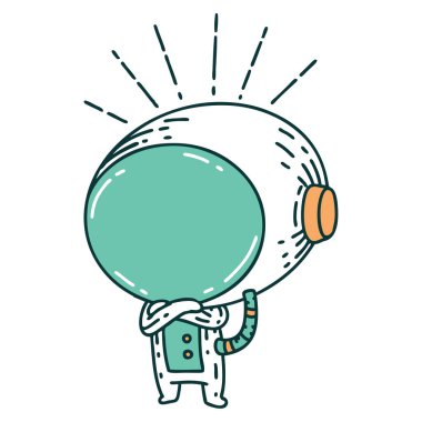 Geleneksel dövme stili astronotun çizimi