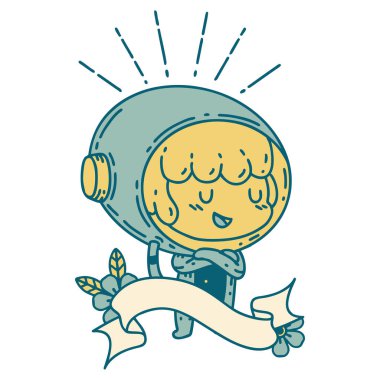 Astronot kıyafeti giymiş dövme stili bir kadın.