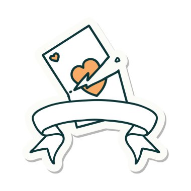 Yırtık bir kartın pankartıyla dövme stili etiketi