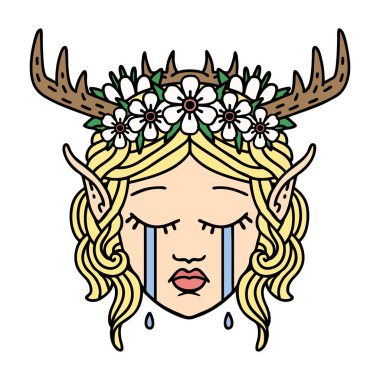 Retro Dövme Tarzı Ağlayan Elf Druid karakter yüzü