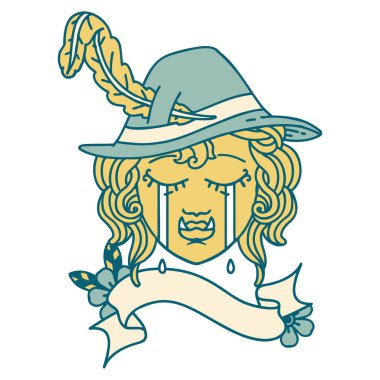 Retro Dövme Biçimi ağlama yarım ork ozan karakter yüzü