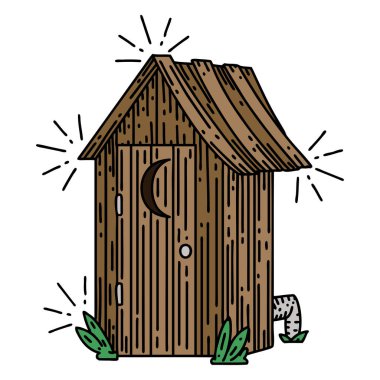 Geleneksel dövme stili açık hava tuvaletinin çizimi