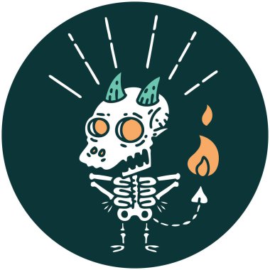 Dövme stili iskelet şeytan karakterinin simgesi