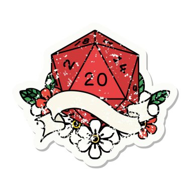 Doğal 20 D20 zarının grunge sticker 'ı