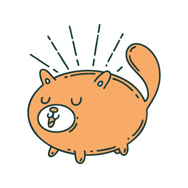 Geleneksel dövme stili mutlu kedinin çizimi