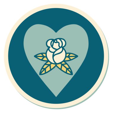 Geleneksel kalp ve çiçek stiliyle dövme çıkartması.