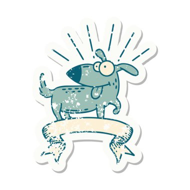 Dövme stili eski bir çıkartma. Mutlu köpek.