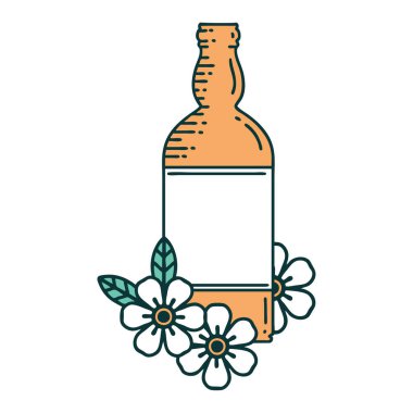 Rom şişesi ve çiçeklerin ikonik dövme şekli