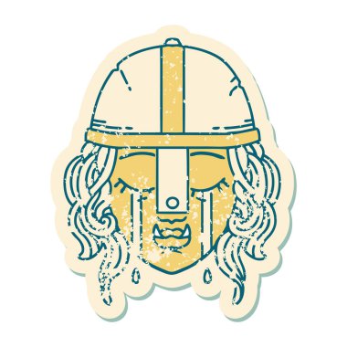 Retro Dövme Tarzı Ağlayan Ork savaşçı karakter yüzü