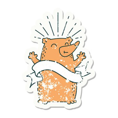 Dövme stili eski bir çıkartma. Mutlu ayı.