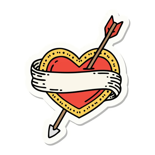 Etiqueta Engomada Del Tatuaje Estilo Tradicional Corazón Flecha Bandera — Archivo Imágenes Vectoriales