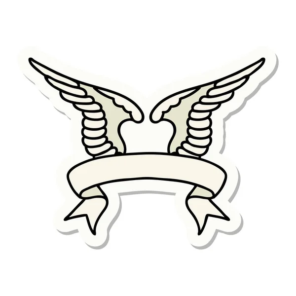 Štítek Stylu Tetování Bannerem Křídla — Stockový vektor
