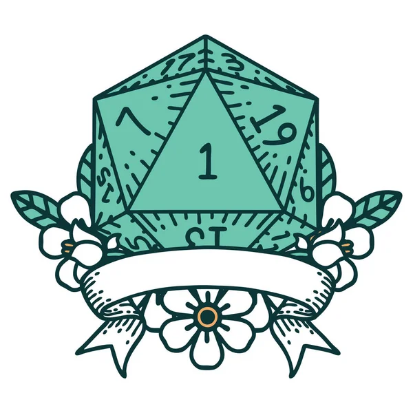 Retro Tattoo Style Natur Ein D20 Würfelwurf — Stockvektor