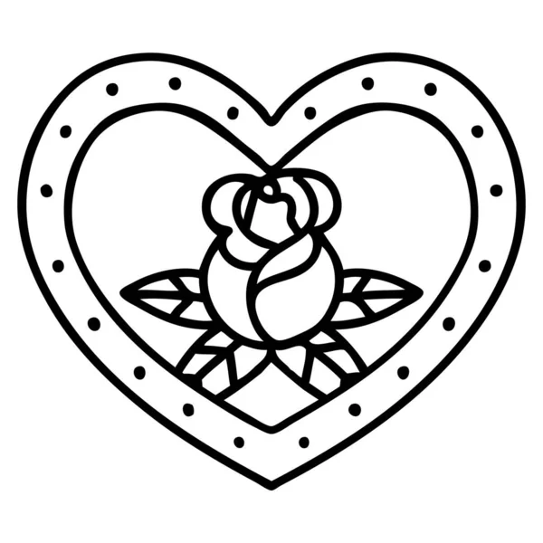 Татуировка Стиле Черной Линии Сердца Цветов — стоковый вектор